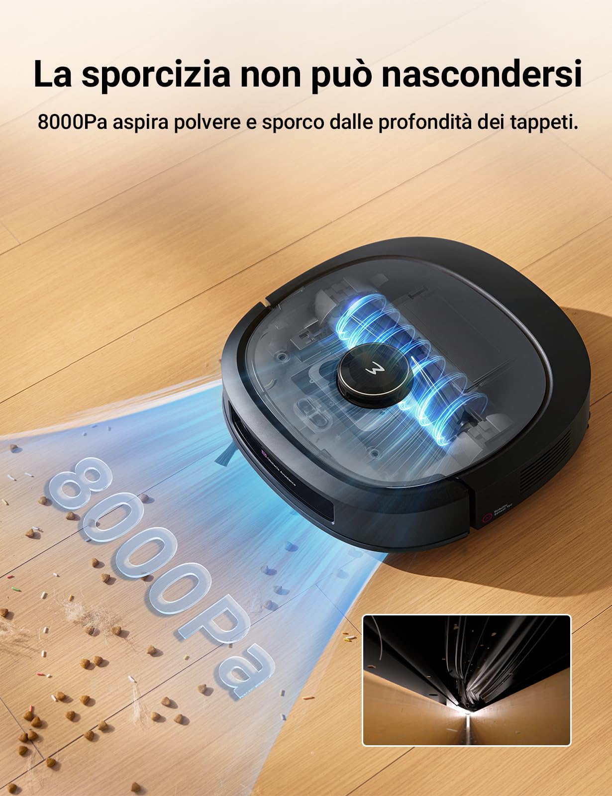 Eureka J20 Robot Aspirapolvere Lavapavimenti con Mappatura, del Mocio Cingolato 8000Pa, Rilevamento Ostacoli 3D, Autopulente Stazione 45°C Asciugatura Aria Calda, 6000mAh,Controllo Vocale/Google/Alexa