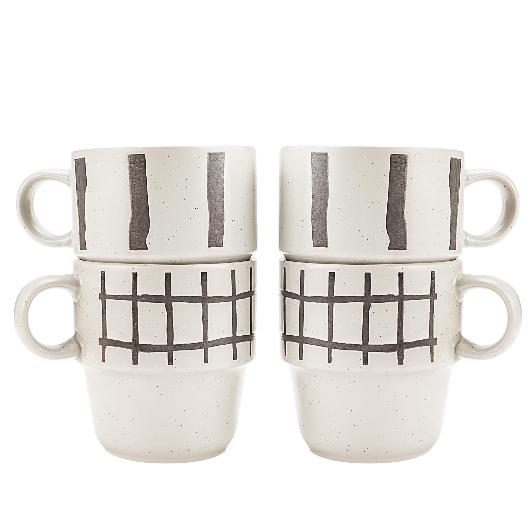 binsakaoStackable Mugs Set of 4-12 Ounce Coffee Mug Set - Plain Stoneware Coffee Cup for Coffee, Milk, Tea, Cocoa (Beige, 340 ml)