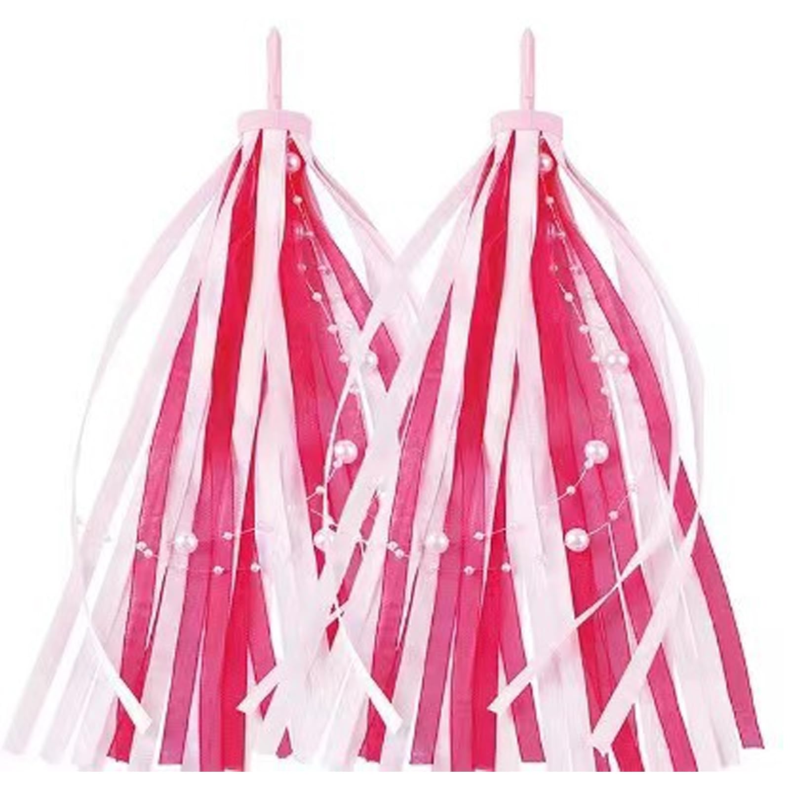 Guidon Streamers Rubans Satiné Magenta Perlé Accessoire Velo Enfant