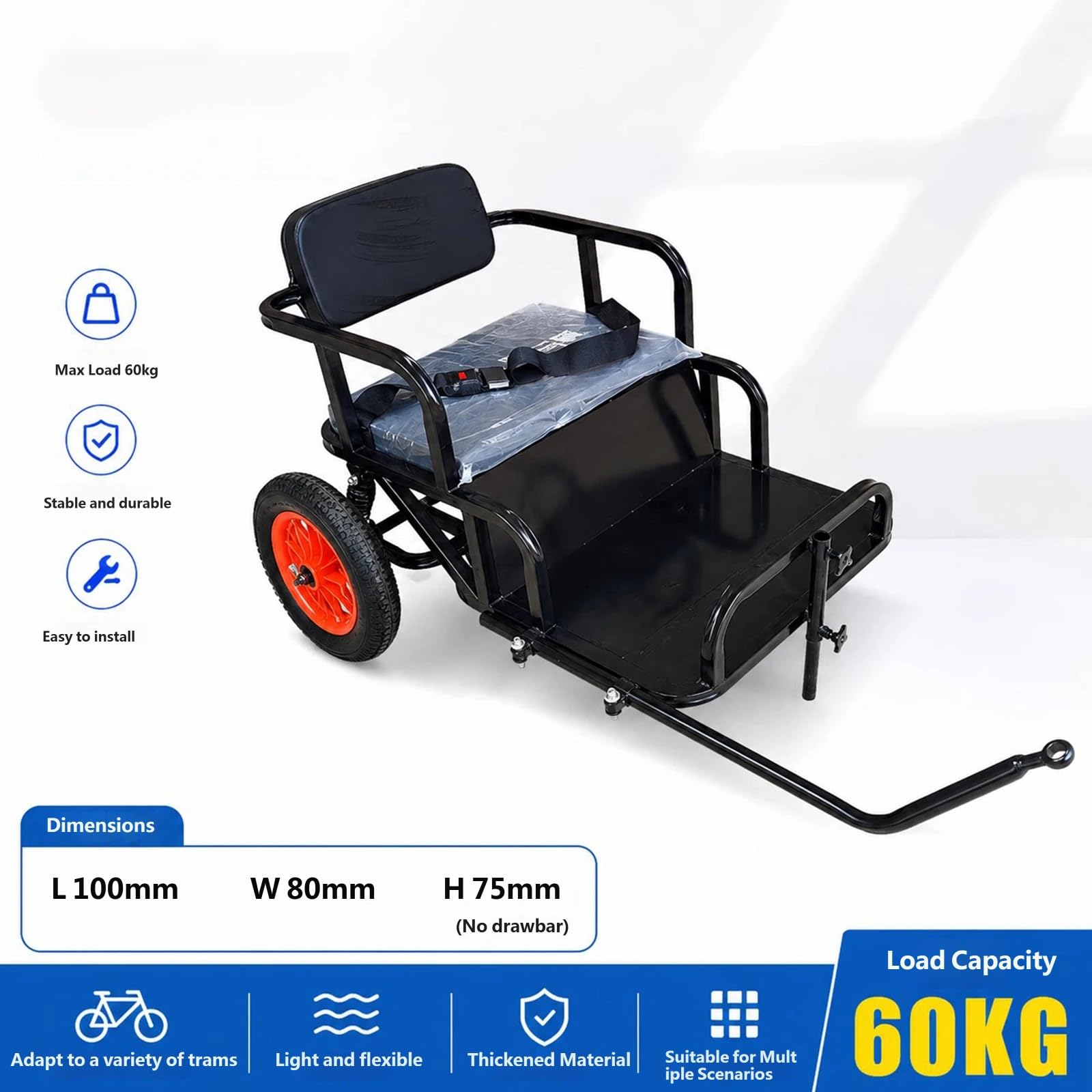Remolque Carga Bici, para Camping, Pesca y Compras | Bastidor Acero Transporta Equipo Camping, Cañas y Compras, Compatible con Bicis y E-Bikes