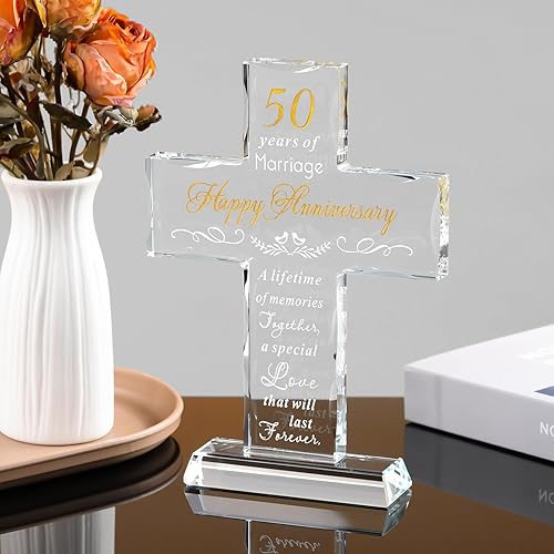 Miniatura 2 de YWHL 50 aniversario de boda, regalos de cruz religiosa para mujeres y hombres, regalo romántico de 50 años para él y ella, recuerdo de cruz de