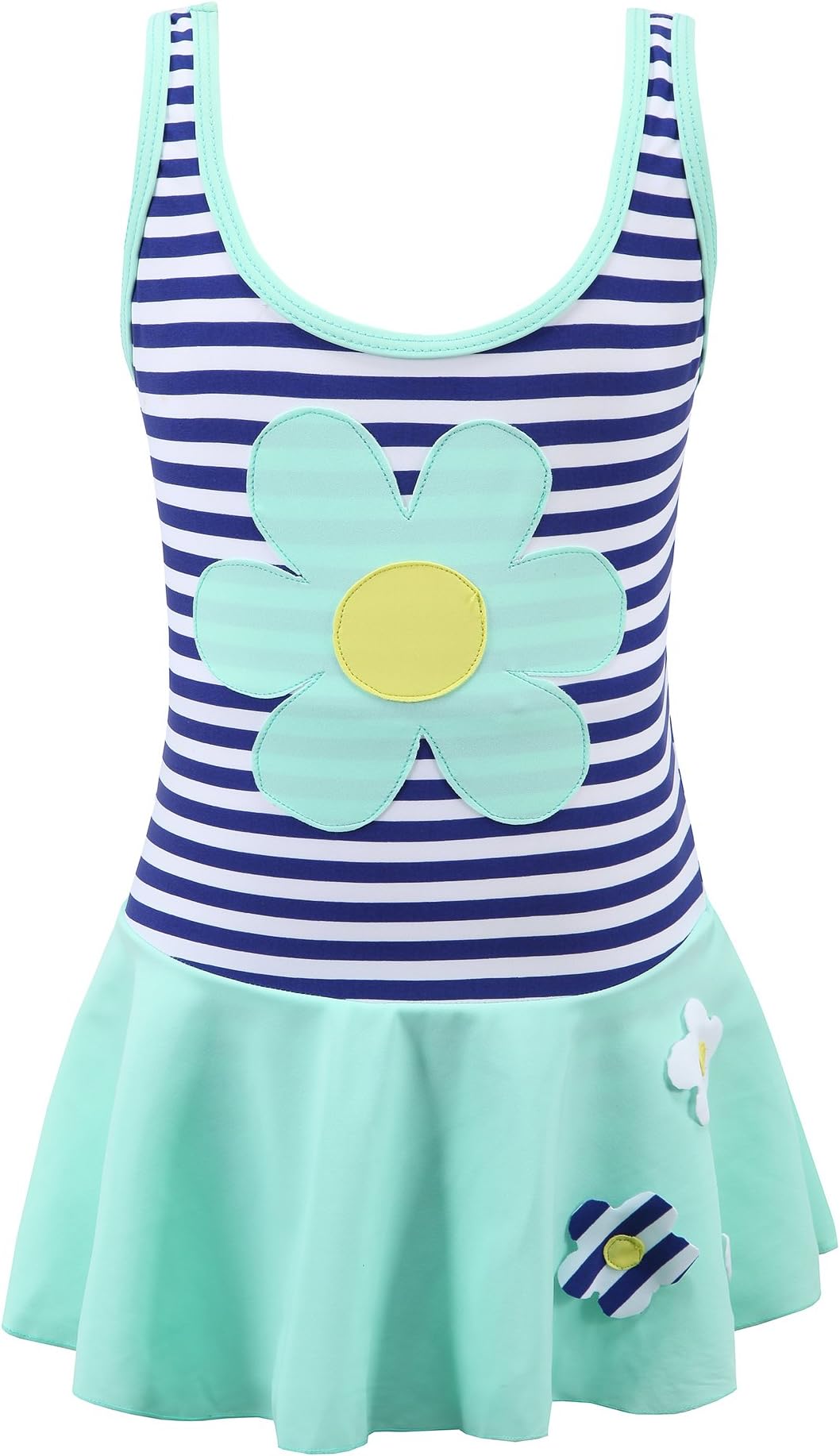 Girls Stripe Swimwear One-Piece Swimsuit with Flowers Applique