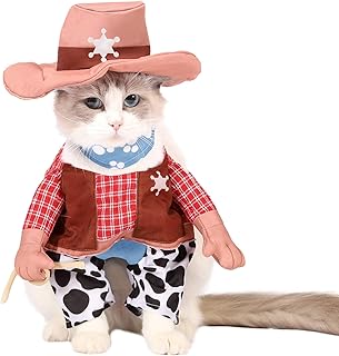 Spooktacular Creations Halloween Cat Cowboy Costume with Pink Cowboy Hat for Cute Pet Halloween Dress-up Party, Role Play, Carnival Cosplay (Medium)