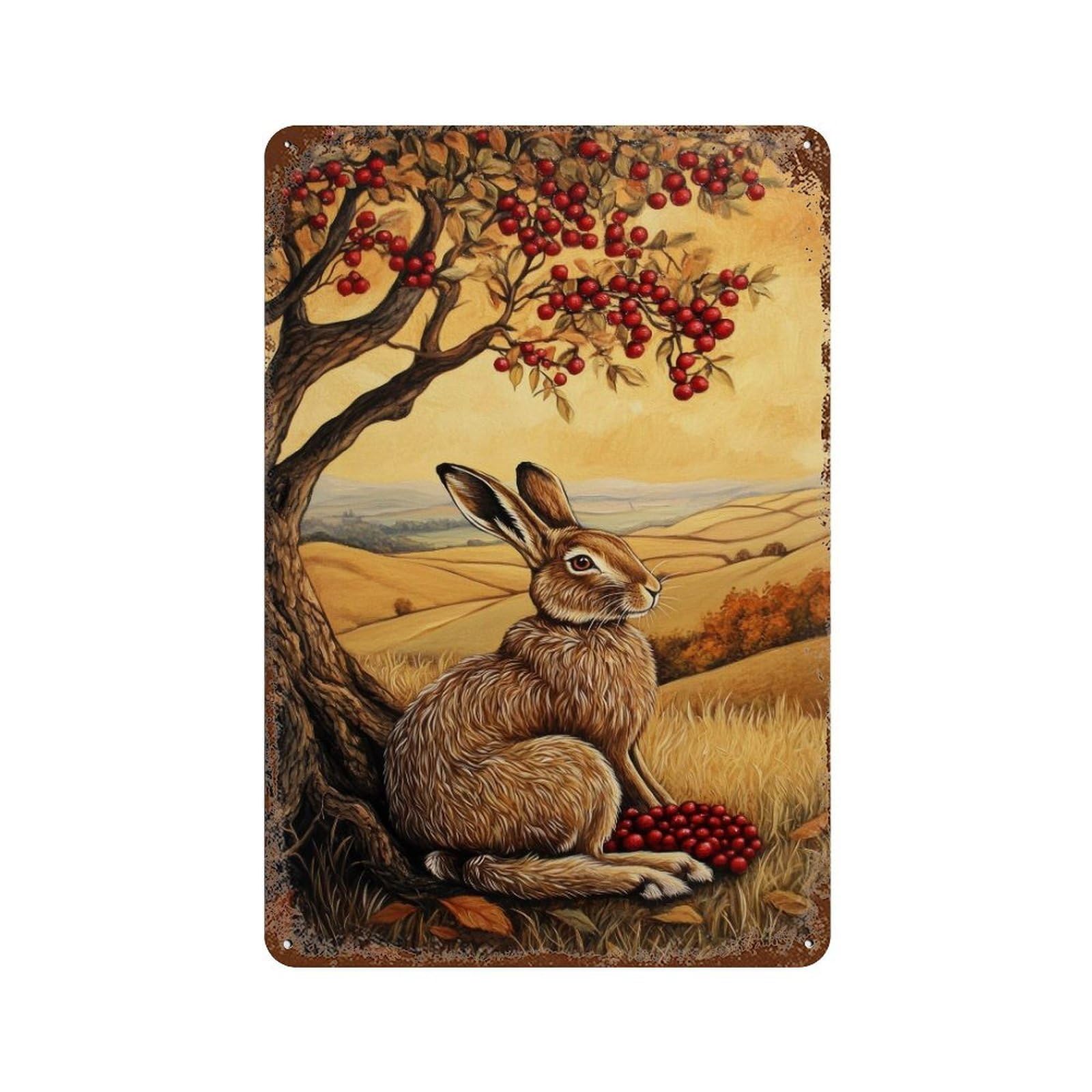xiaoxiaoshen Black Hare Cottagecore Dark Academia Mystical Woodland Vintage Nature Wall Decor Art Metal Tin Poster Modern Home Decor Art Home Bar Shop Decorations Vintage Sign 30x20cm