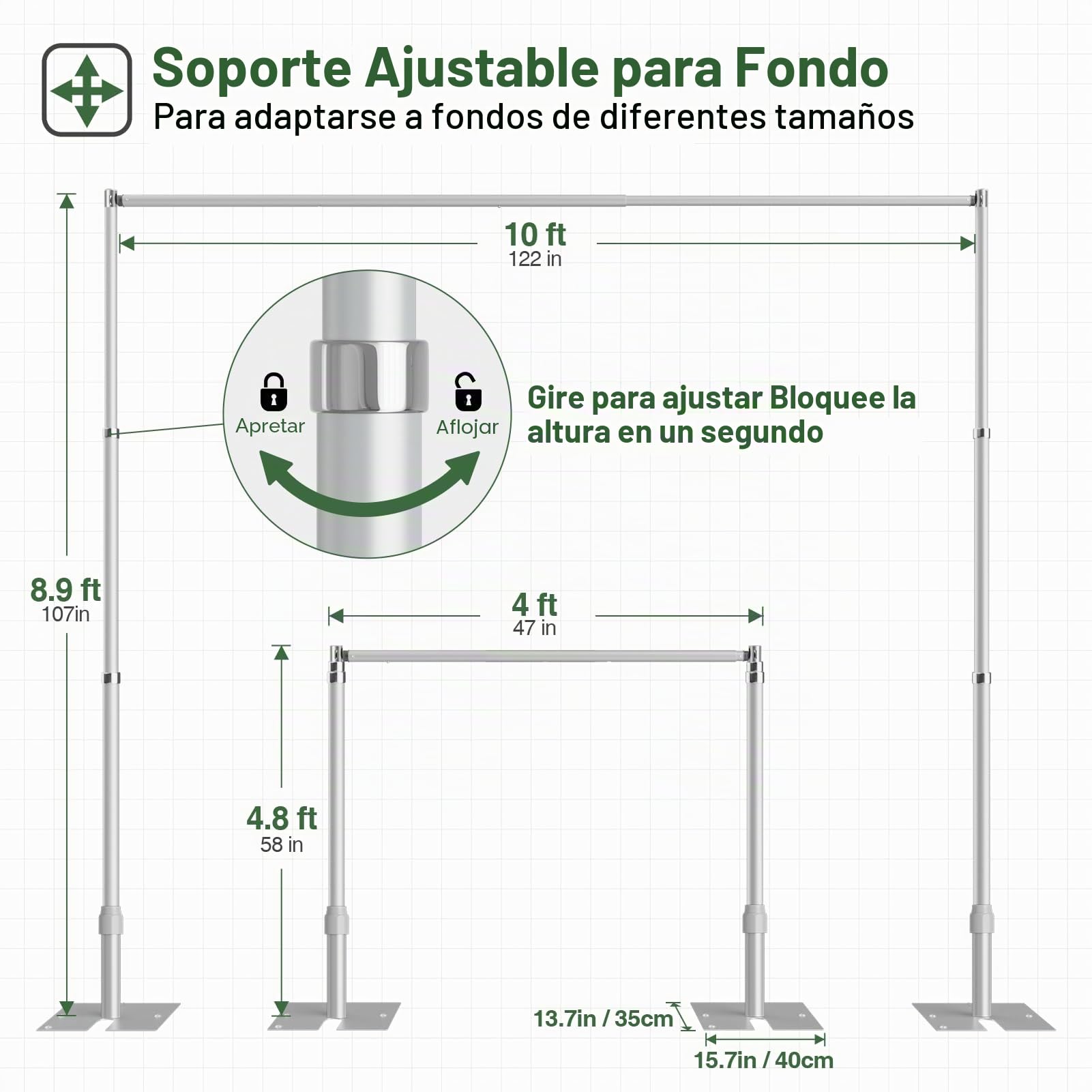 EMART Soporte de Fondo 2,6x3m, Grande Sistema de Arche de Mariage Réglable Ajustable para Decoración de Bodas, Cumpleaños, Fiestas, Banquetes - Plata