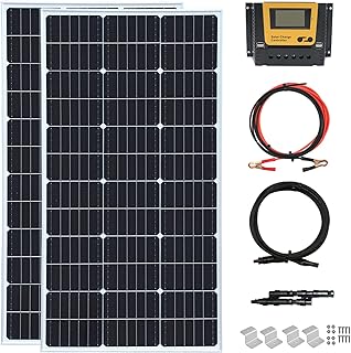WUZECK 200 Watt 12Volt/24Volt Solar Panel Kit 2X100W Monocrystalline Module 20A Charge Controller for RV, Boats, Trailer, Camper,Off-Grid System (200W Solar Kit)