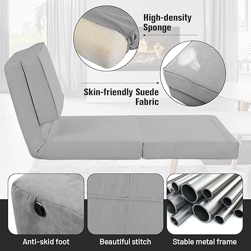 Miniatura 7 de COSTWAY Silla abatible convertible, sofá cama plegable triple ajustable de 5 posiciones, marco de acero, tela de gamuza suave, cama de juego