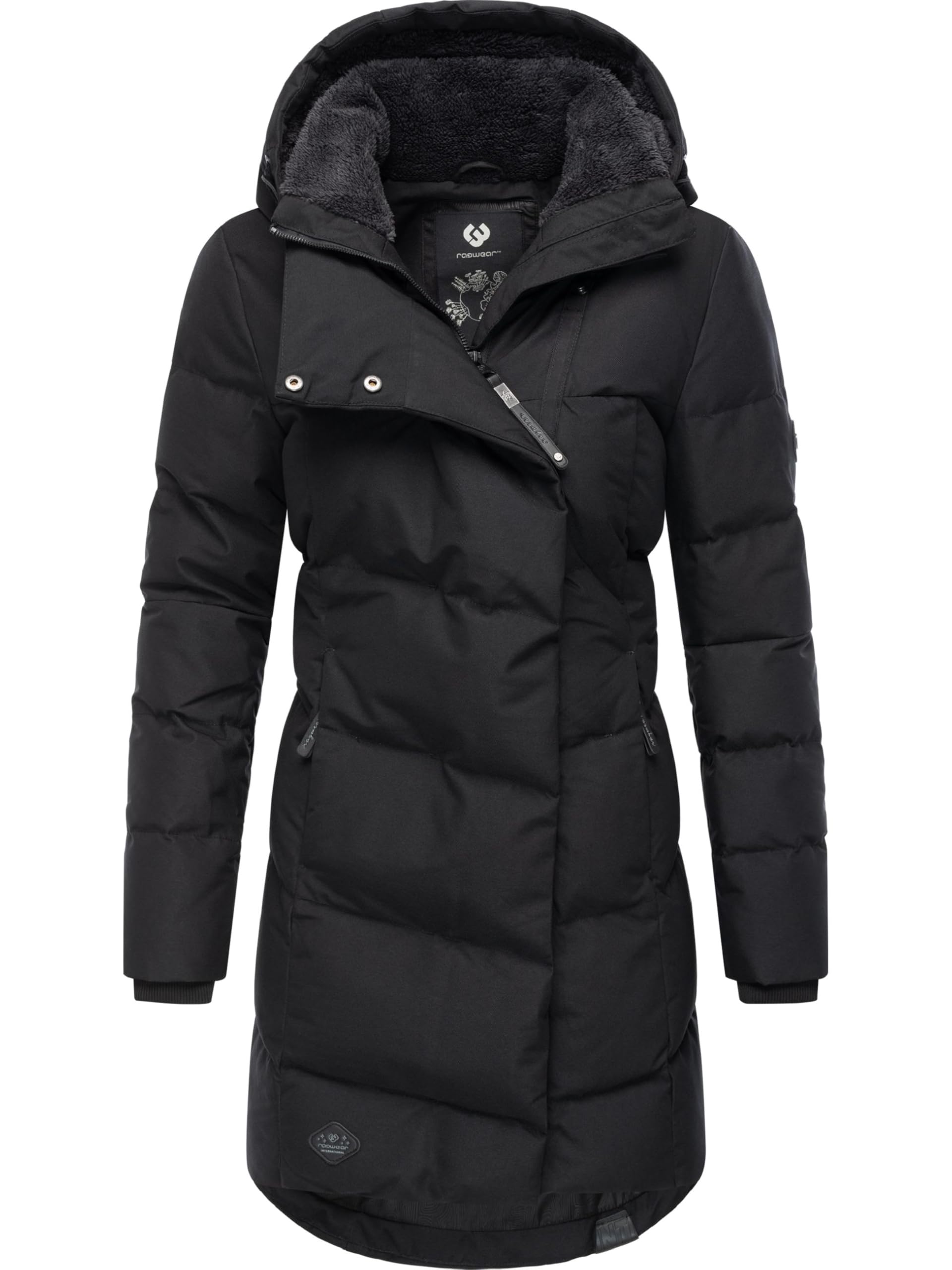 Ragwear Women's Black22 Pavla Intl Waterproof Winter Coat, Warm Quilted Coat, Long, With Hood, Xs-6Xl, Xl
