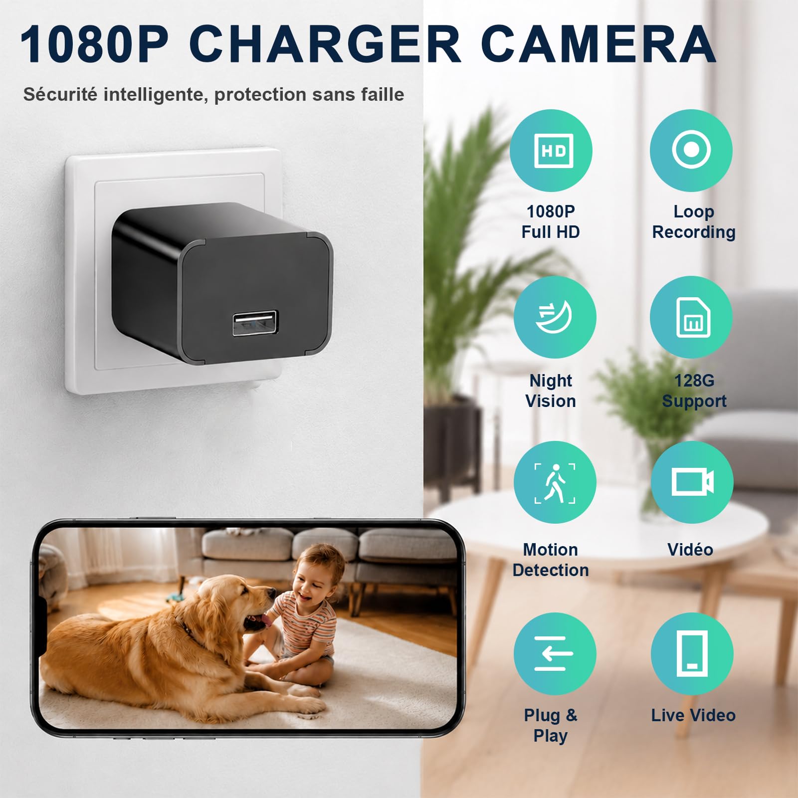 Mini Caméra Espion Caméras Surveillance Caméras avec Détection Mouvement & Vision Nocturne, Intérieur/Extérieur（5G WiFi）