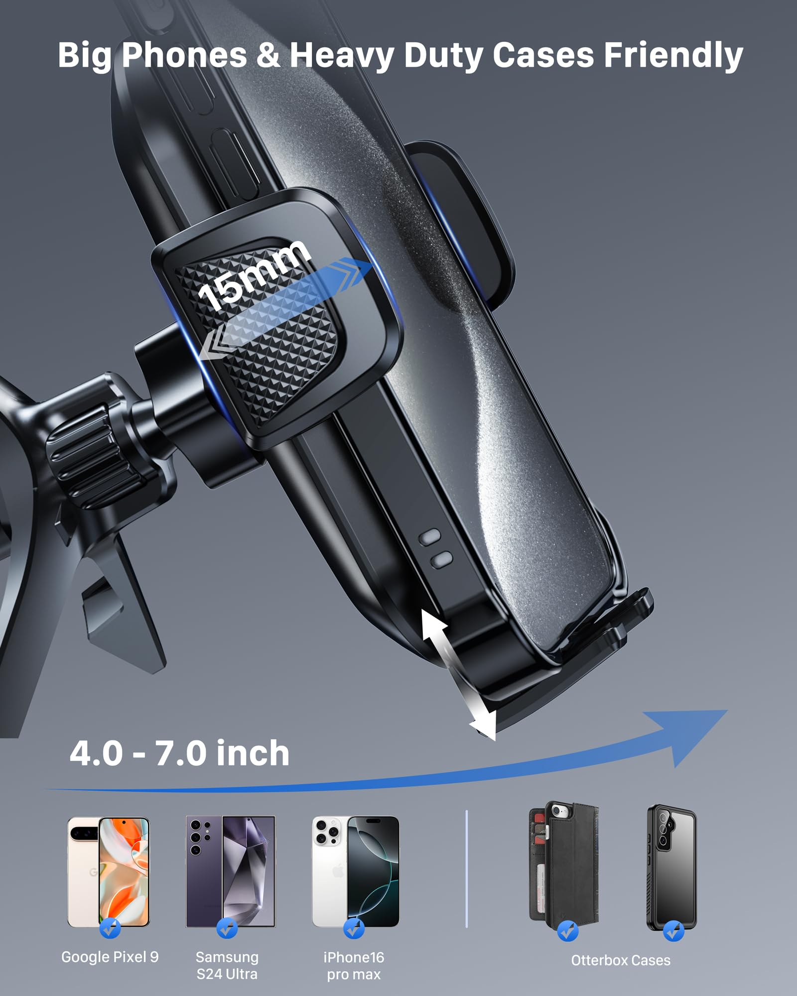 YOSH Mini Cooper Phone Holder for Round Air Vent, Fits Mini Cooper 2013‑2024, Audi A1/A3, Stable Triangle Support Mercedes Phone Holder, Big Phone Friendly for iPhone Samsung All 4.0''- 7.0'' Phones - 3