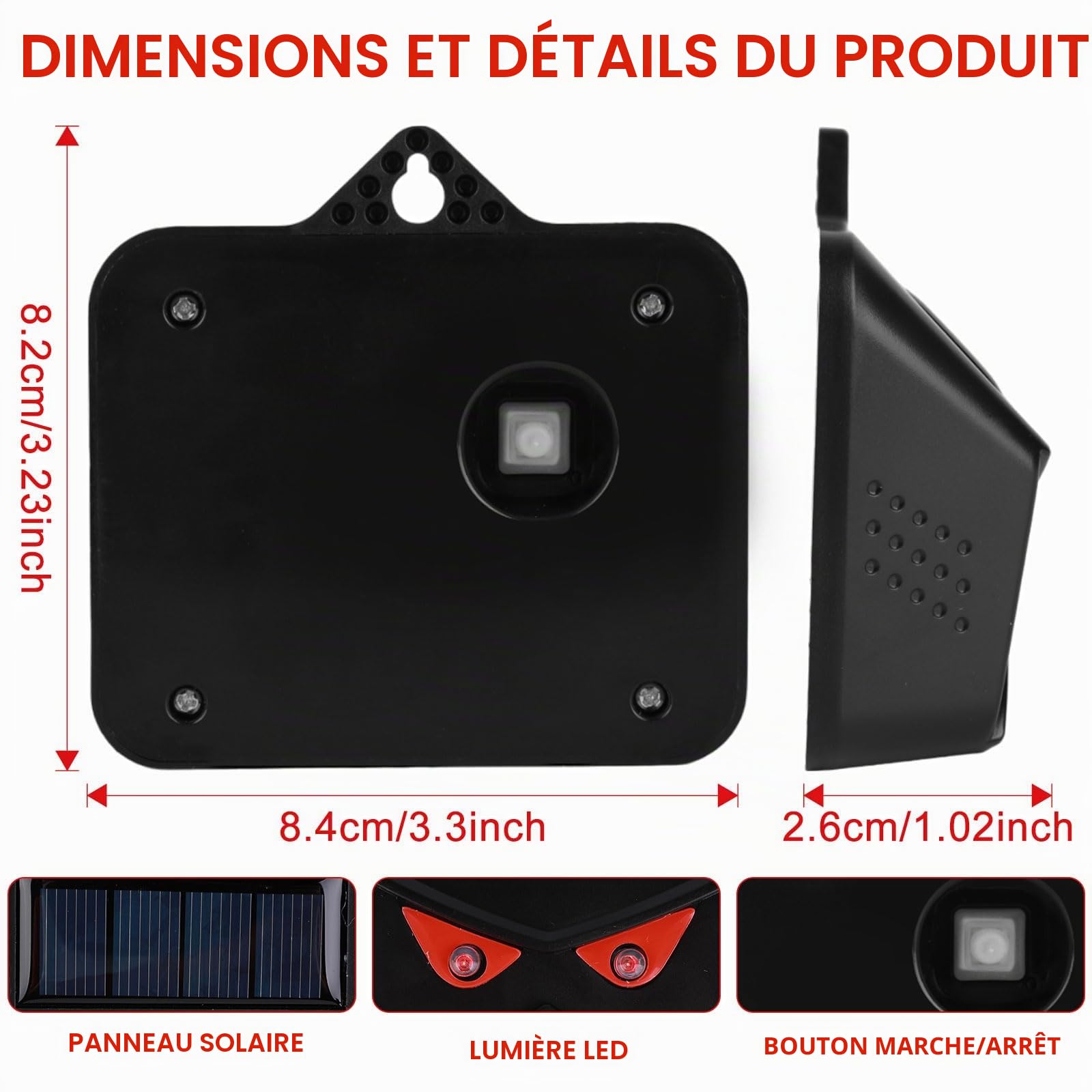 Répulsif solaire pour animaux ALLOMN, lot de 4 répulsifs solaires pour animaux de nuit avec lumière LED rouge, dispositifs de dissuasion pour mouffettes, répulsifs pour cerfs, renards, mouffettes