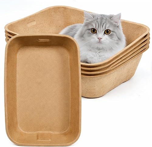 Tessco for you 5 Pack Disposable Cat Litter Box Large, 3.5mm Thick, Sturdy Leak Resistant, 16'' x 11.2'' x 3.7'' Tray, No Scrubbing, Odor Control,
