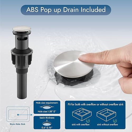 Miniatura 6 de Grifo de lavabo de baño de 4 pulgadas, 2 asas, grifo de baño giratorio de 360 con mangueras de suministro de agua, níquel cepillado, con drenaje