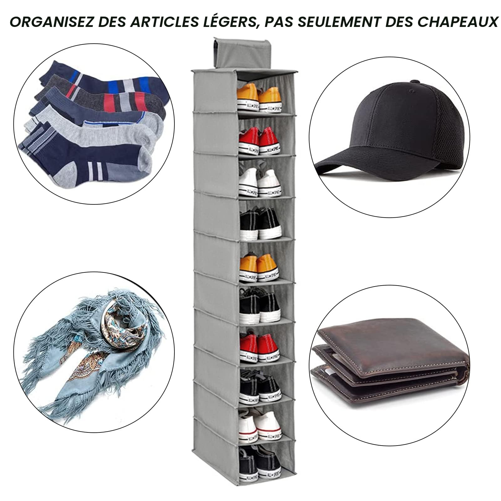 Lot de 2 étagères à chaussures pliables à suspendre pour armoire à chaussures en tissu non tissé pour chambre à coucher, placard, vêtements, chapeaux