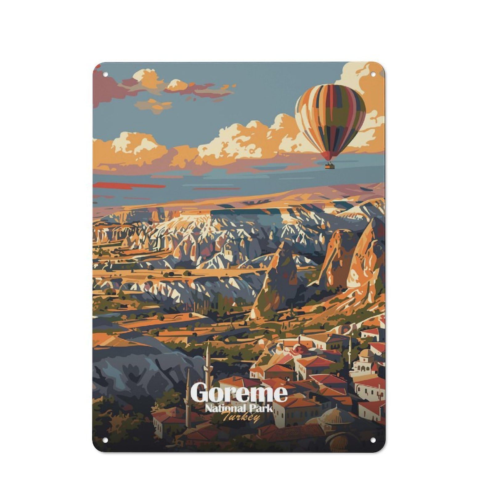 Junmoney Style-10 Goreme National Park Turkey Illustration Retro-Style Tin Wall Plaque 40X30cm For Café Or Home Bar, For Themed Interiors In Cafés And Home Bars
