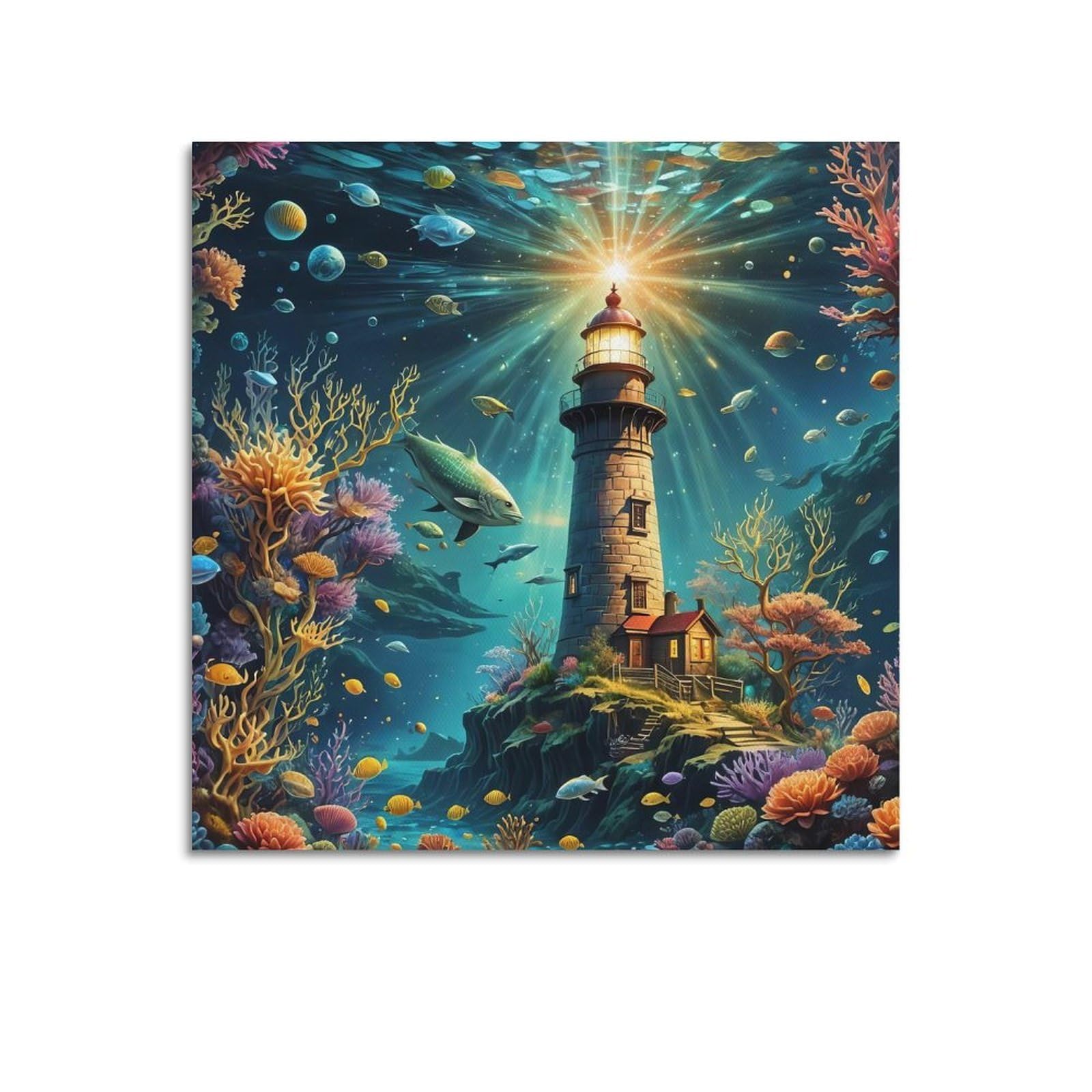 CXHJCA Lighthouse Poster Coral Whisper Poster Decorative Painting Canvas Wall Posters And Art Picture Print Modern Family Bedroom Decor Posters 20x20inch(50x50cm)