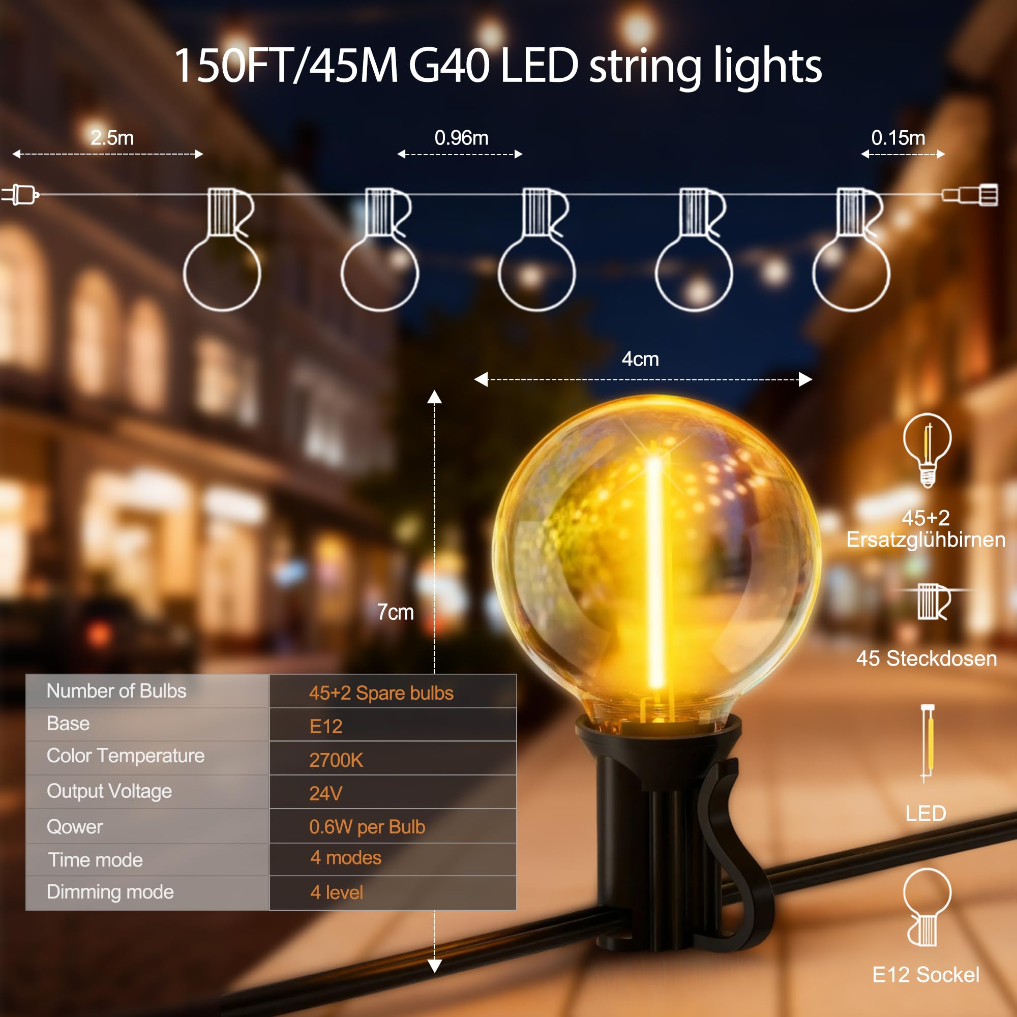 FTL Catena Luminosa a LED da 45 m con Telecomando, Illuminazione Natalizia con 4 Modalità, Dimmerabile e Funzione Timer, IP44 Impermeabile, per Balcone, Giardino, Terrazza, Feste, Matrimoni