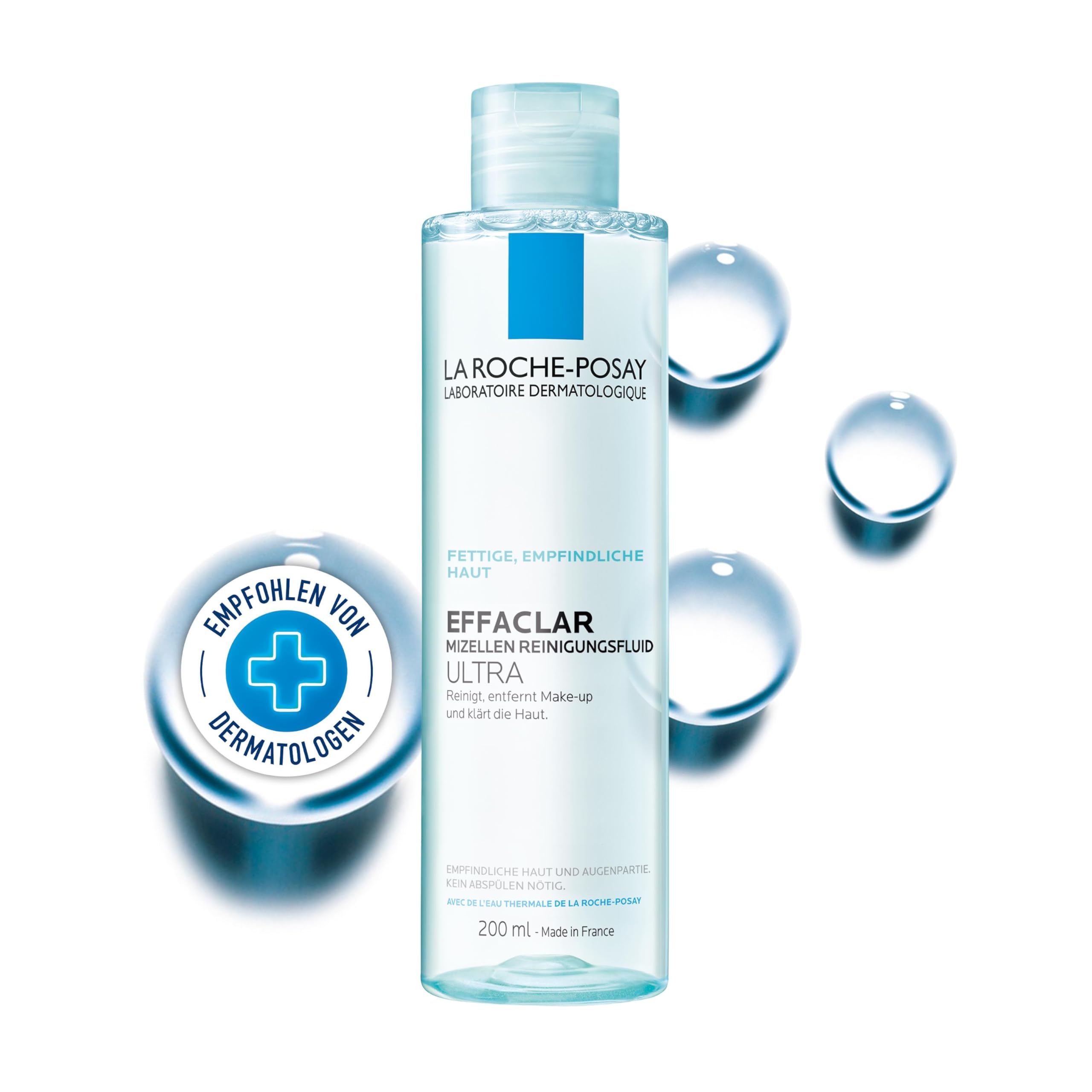 La Roche Posay Effaclar Mizellen Reinigungsfluid Ultra, Gesichtsreinigung für fettige, unreine Haut, Klärende Reinigungslotion, Mizellenwasser, 200 ml