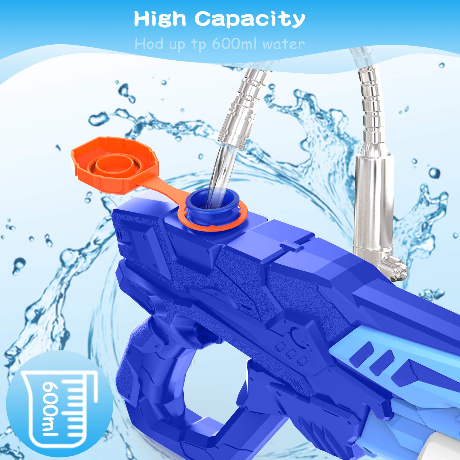 Kiztoys&1 Pistola ad Acqua da 600 ML, Giocattoli Estivi per Bambini, Pistola a Tirata Media, Festa in Giardino, Piscina, Giochi Spiaggia, Adatto Ragazzi e Ragazze, Giovani, Adulti