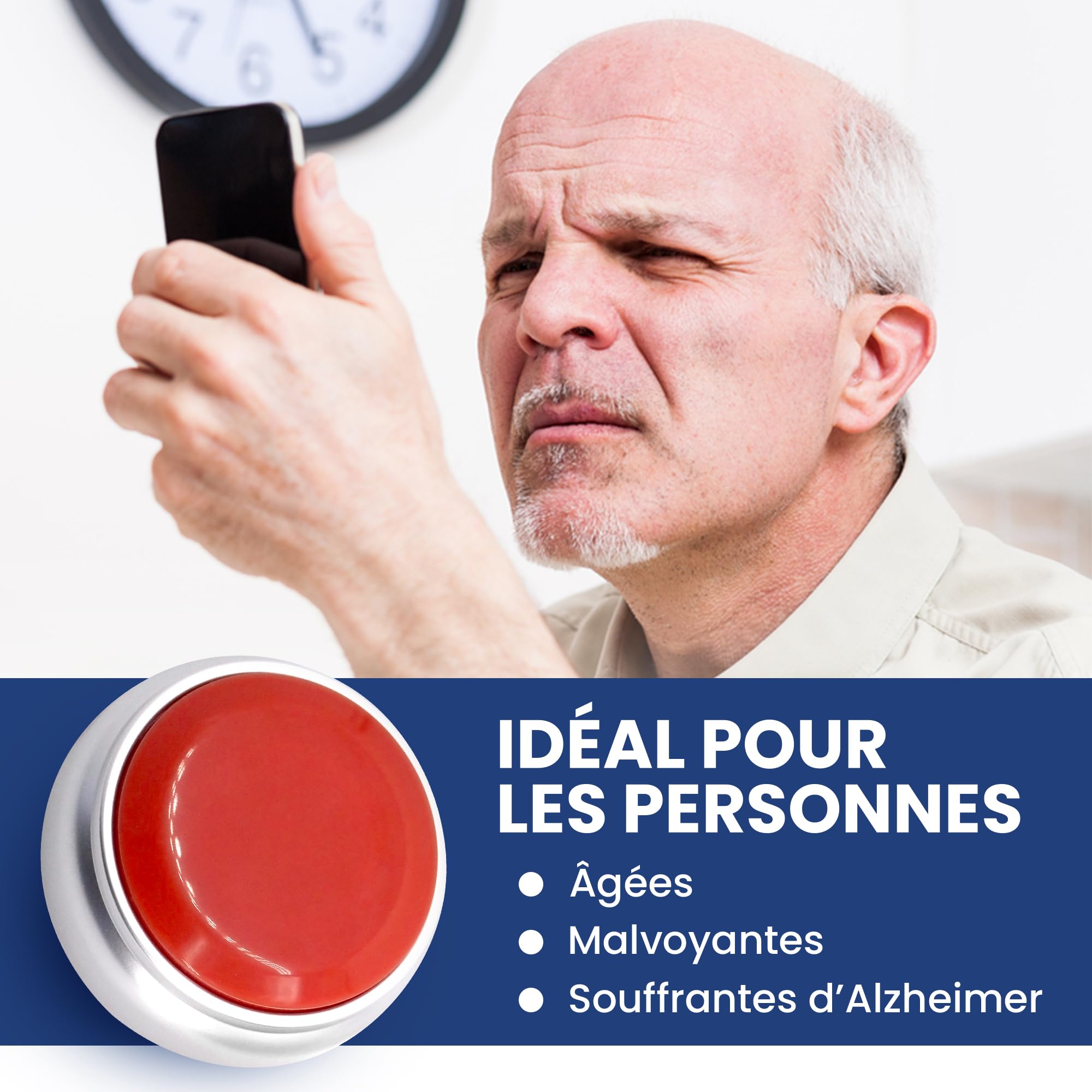 Horloge Parlante pour Malvoyant Format 12 Heures - Plus Facile à Comprendre | Réveil Parlant pour Personne Agées, Alzheimer - Réveil Haute Visibilité, Voix Française - Cadeau pour Personne Aveugle