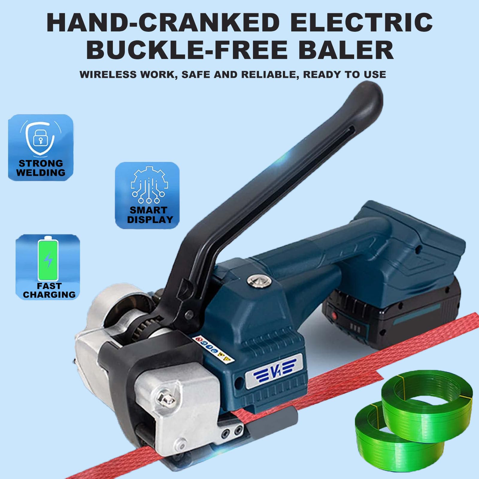 Outil de cerclage Semi-Automatique Portable, Sangles PP/Pet pour Le Carton, Levier Manuel 3500N, Largeur 13-16mm, Comprend 1 Batterie, Durable et Efficace