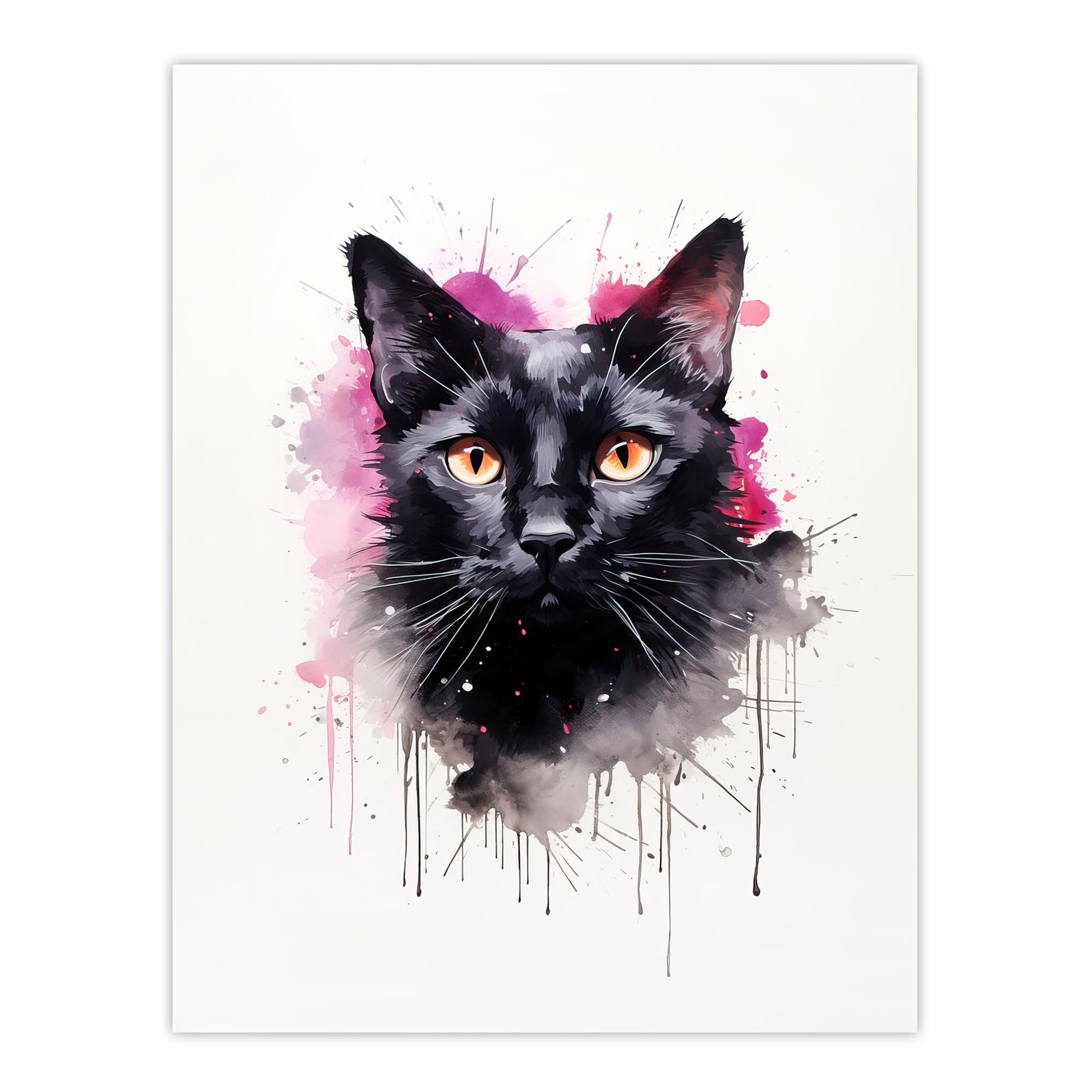 Artery8 Black Cat Lovers Gift Watercolour Pet Portrait Painting Artwork Extra Large XL Wall Art Poster Print