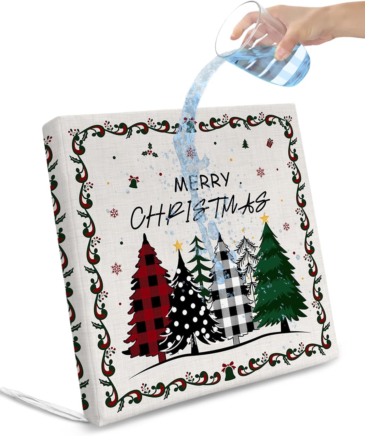 Merry Christmas Tree Outdoor Cushion Chair Cover Set of 2 Waterproof Couch Seat