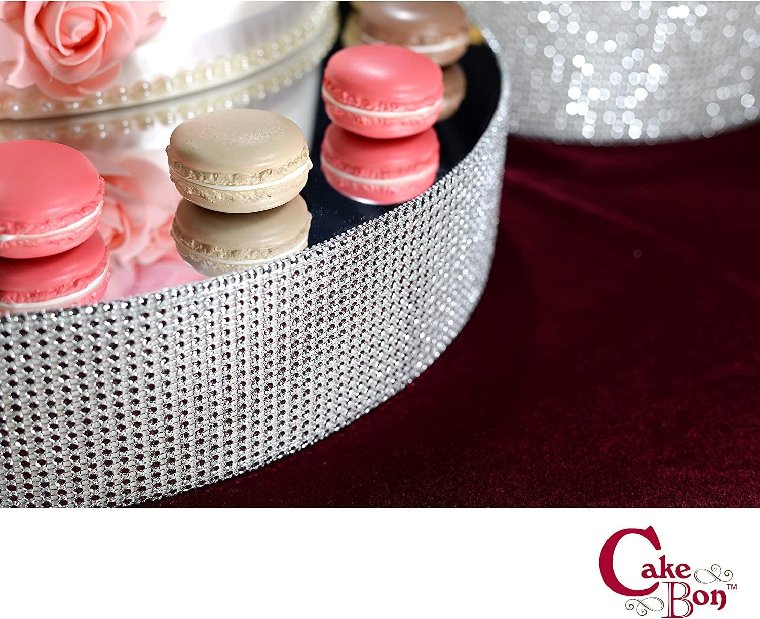 Cakebon Cake Stands - 13.5" Silver with Faux Rhinestones for Cakes and Pastries - Lightweight Polystyrene Foam for Party, Sturdy Wedding Cake Stand