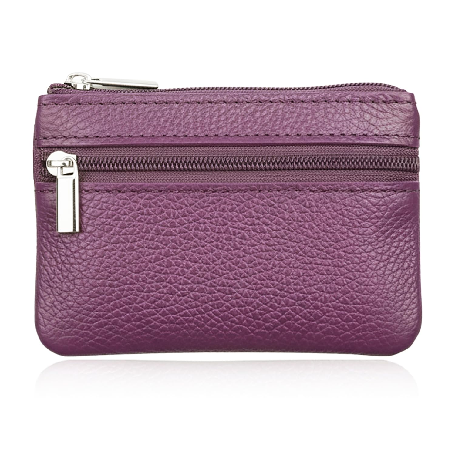 Women's Mini Coin Purse Wallet Genuine Leather Zipper Pouch with Key Ring