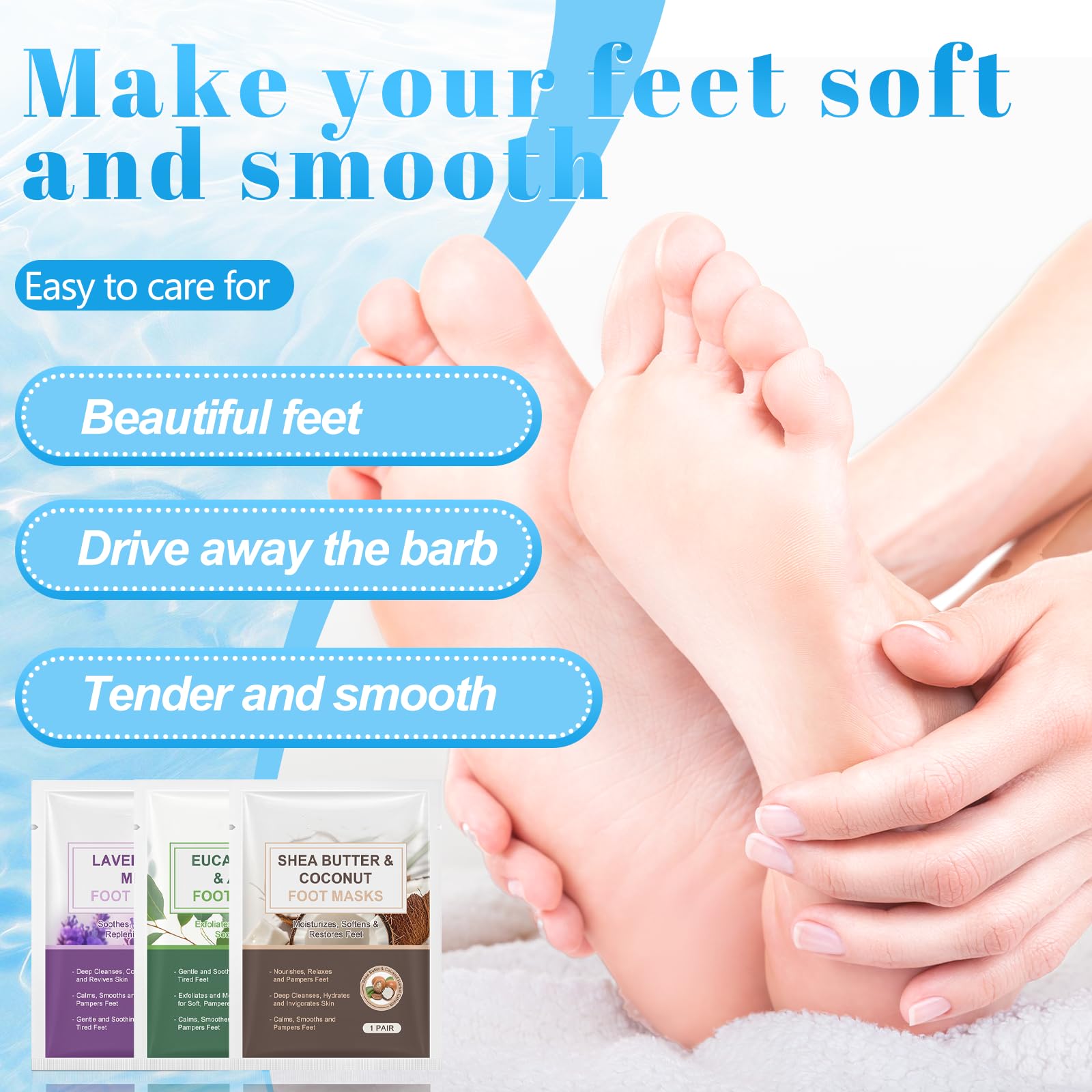 3 Paires Masque Pieds Nourrissant, Beauté des Pieds, Chaussettes Hydratantes, Relaxant et Hydratant, Masque Foot Pour Très Secs et Abîmés (Lavande, Noix De Coco, Aloès)