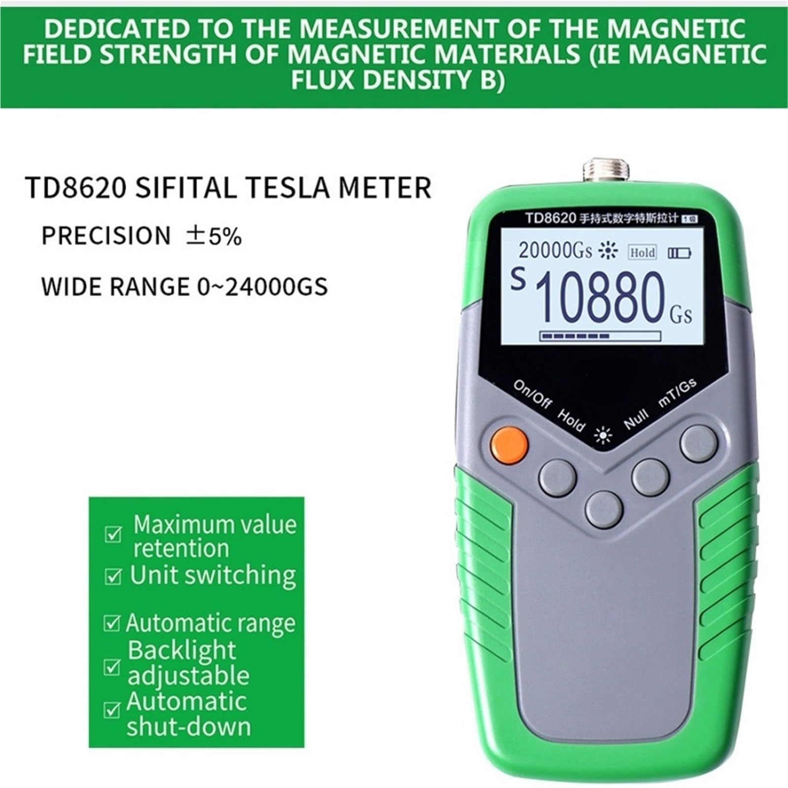 Medidor de campos electromagnéticos Medidor De Gauss Imán Permanente TD8620, 5%, Precisión Prueba Campo Superficie Flujo Magnético Digital Portátil para construcciones