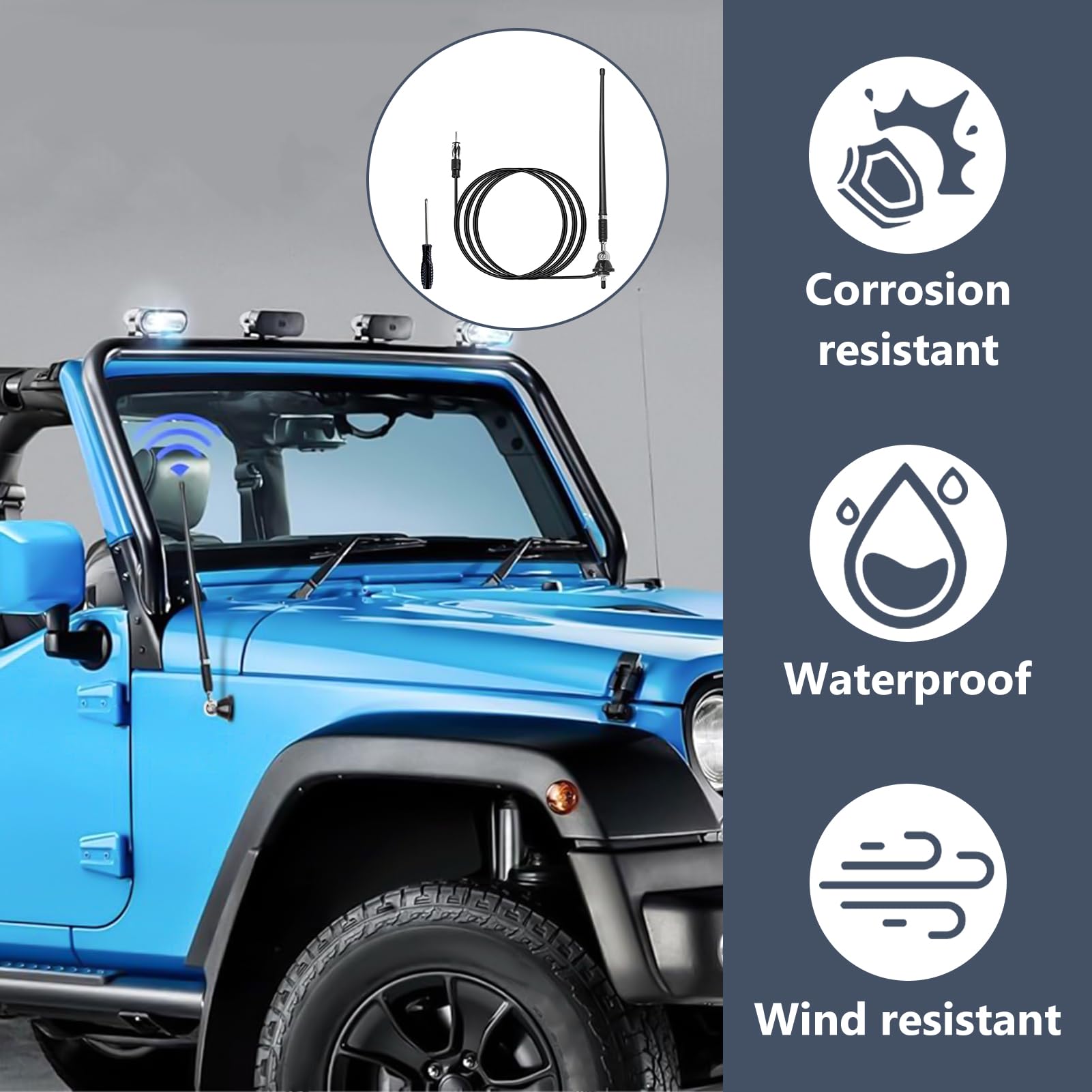 Antenna Radio Marine per Barca, Antenna AM FM 16 Pollici Universale in Gomma Flessibile per Auto Barche Jeep Trattori Veicoli da Costruzione Alta Stabilità, Cavo di Prolunga 140 cm, 180 Gradi Rotabile