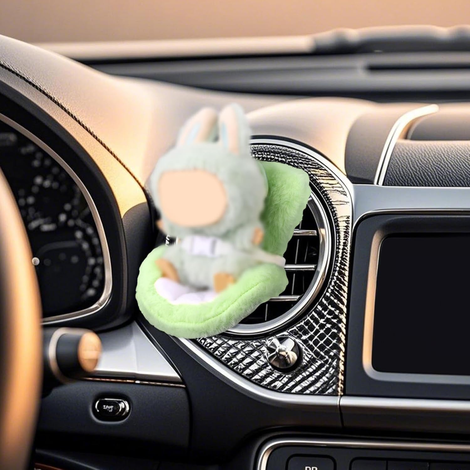 Doll Car Seat, Cute Car Sofa Chair with Soft Furry Cushions Air Vent Clip and Desktop Display Ornament Accessories and Gifts for Blind Box Doll Stuff Fans Collectors (Green)