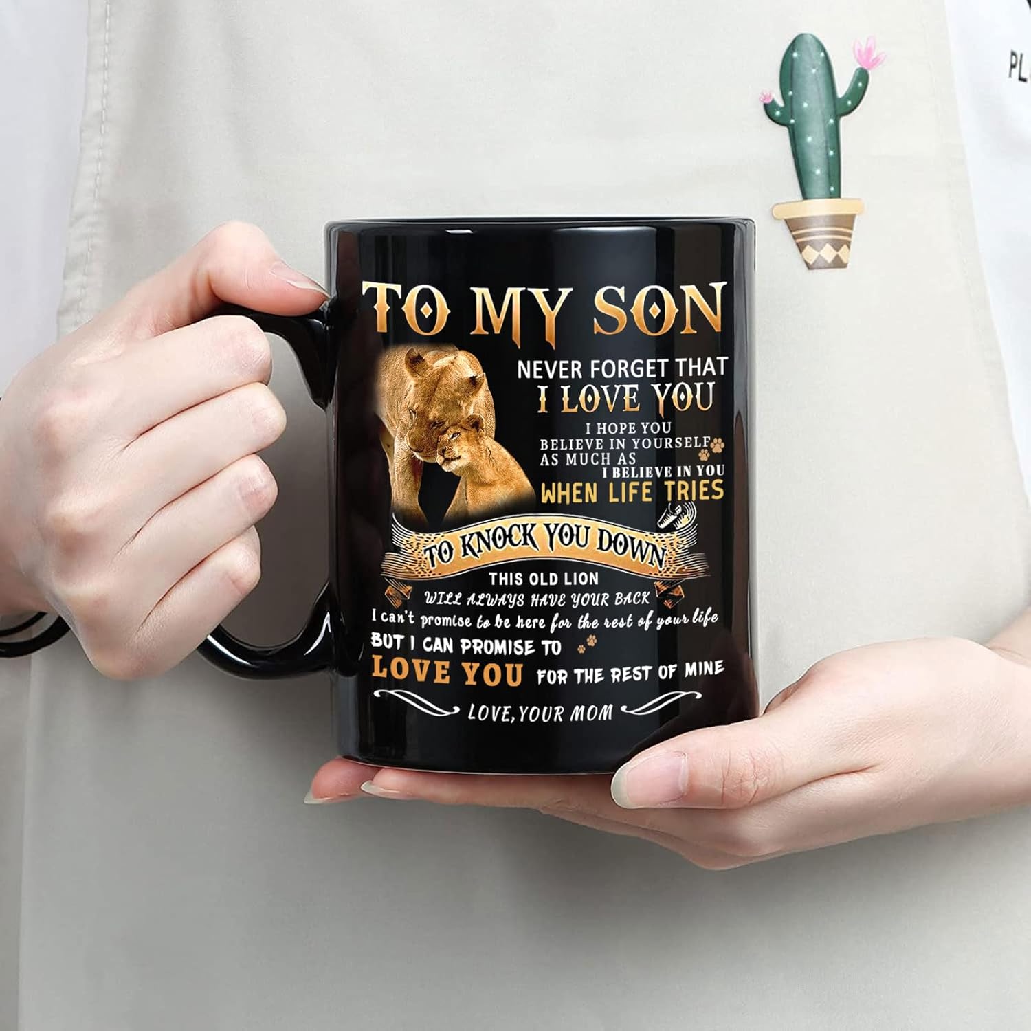 Shqiueos Valentines Day Gifts for Son from Mom-to My Son Lion Mug, Son Birthday Gifts from Mom, I Love You Son, Inspirational Father's Day Christmas Gift for Kids Men Son Adult (11oz) - Image 4