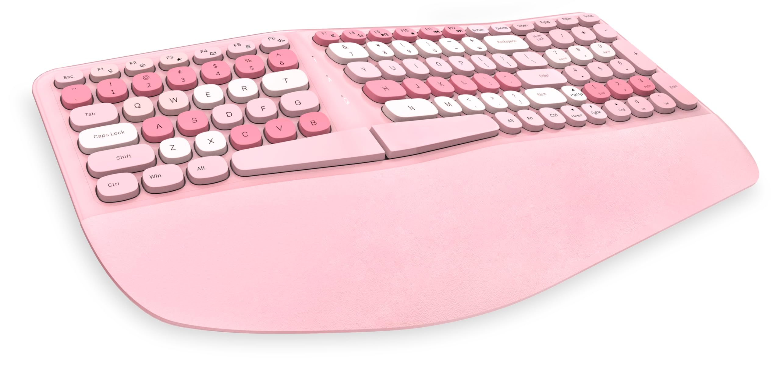 Lomiluskr Tastiera ergonomica cablata con poggiapolsi in PU, tastiera per tunnel carpale, design colorato con split ergo, comoda digitazione naturale, compatibile con PC/laptop (rosa)