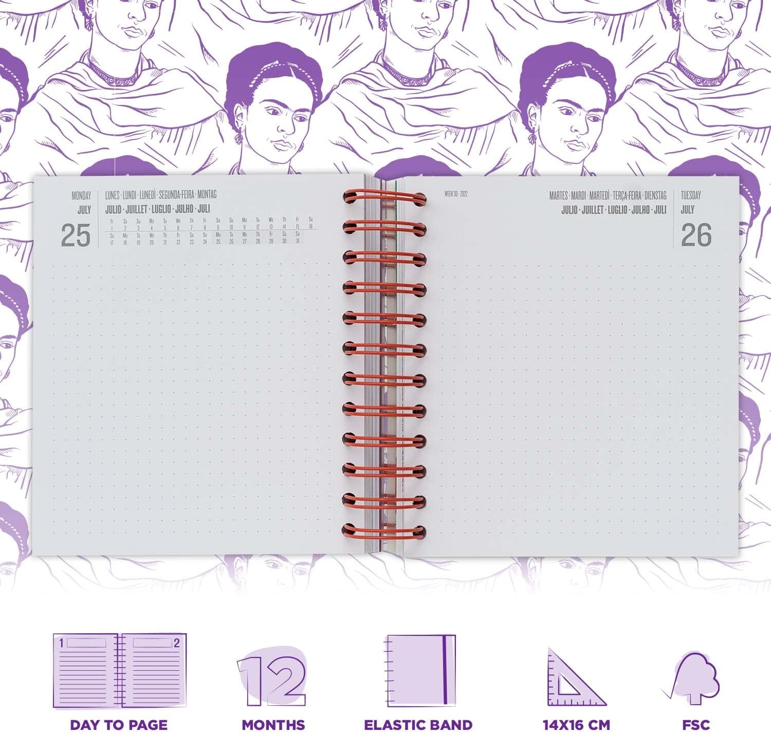 Grupo Erik Official Frida Kahlo 2022 Diary Day To Page, 12 Months Planner January 2022, December 2022 - Image 3