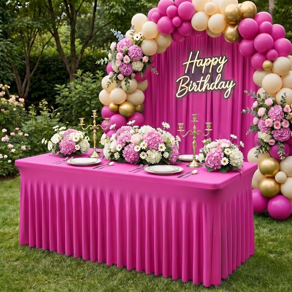 Fuchsia Spandex Tablecloth for 6FT Rectangle Tables, Table Skirt image 2