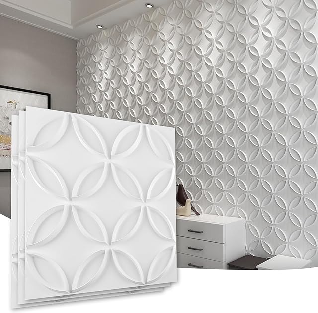 Art3d Panel ścienny 3D z PCW z blokadą w kolorze matowej białej pokrywy, 80 m2, do sufitu wewnętrznego i dekoracji ściennej, do domu lub komercyjnego