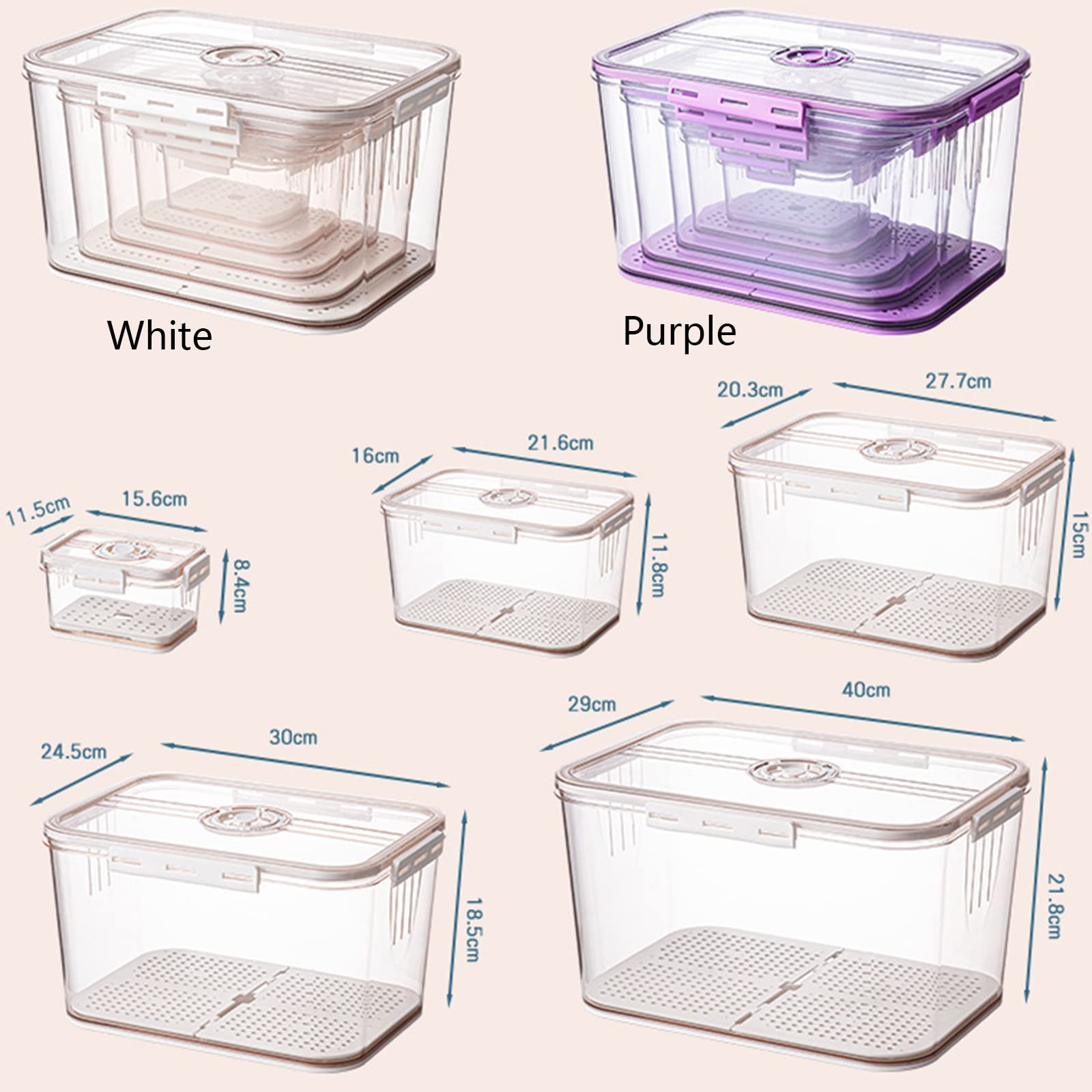 Set di organizer per frigorifero da 5 pezzi - Con timer, frigorifero con coperchio sigillato, contenitore per frutta e verdura per frigorifero, cucina, dispensa, armadi, cou (dimensioni: 20 l/11 l/5