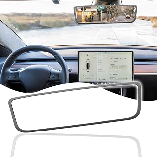 Silicone Rearview Protector Cover Compatible with Tesla Model 3/Y, Interior Trim Frame Decoration, White Edge Guard for Car Accessories