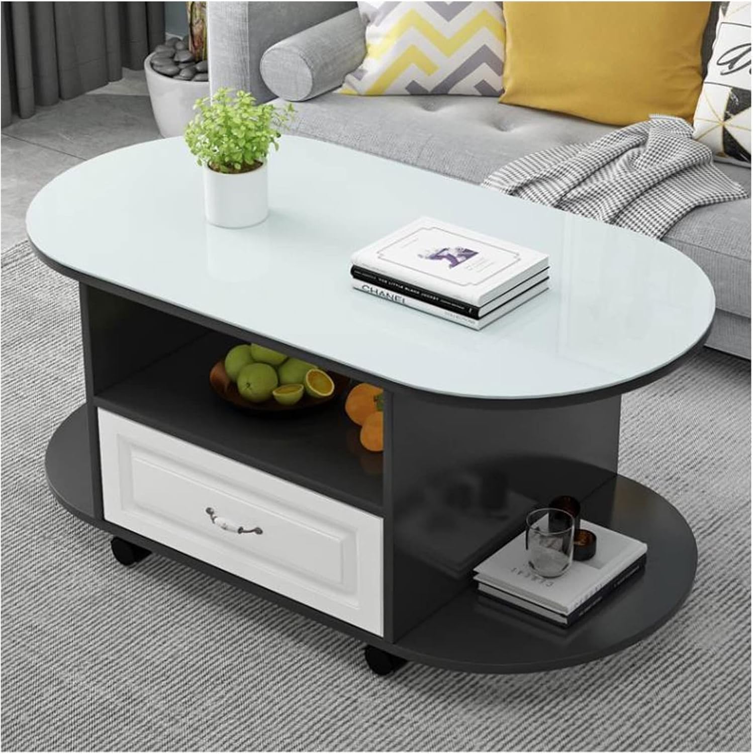 Oval Coffee Table On Wheels, 3 Tier Coffee Table with