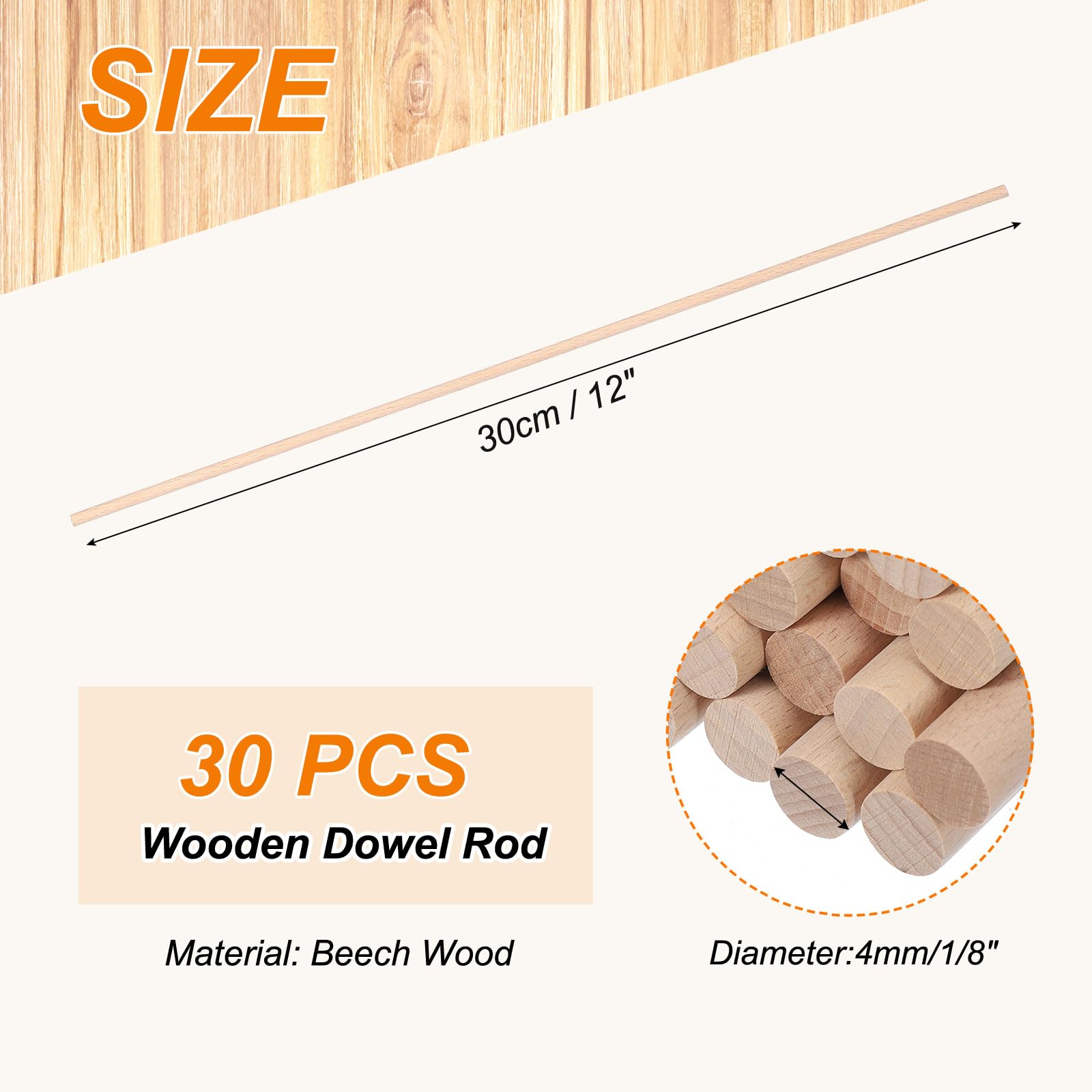 PATIKIL 1/8 x 12 Inch Wooden Dowel Rod - Image 2