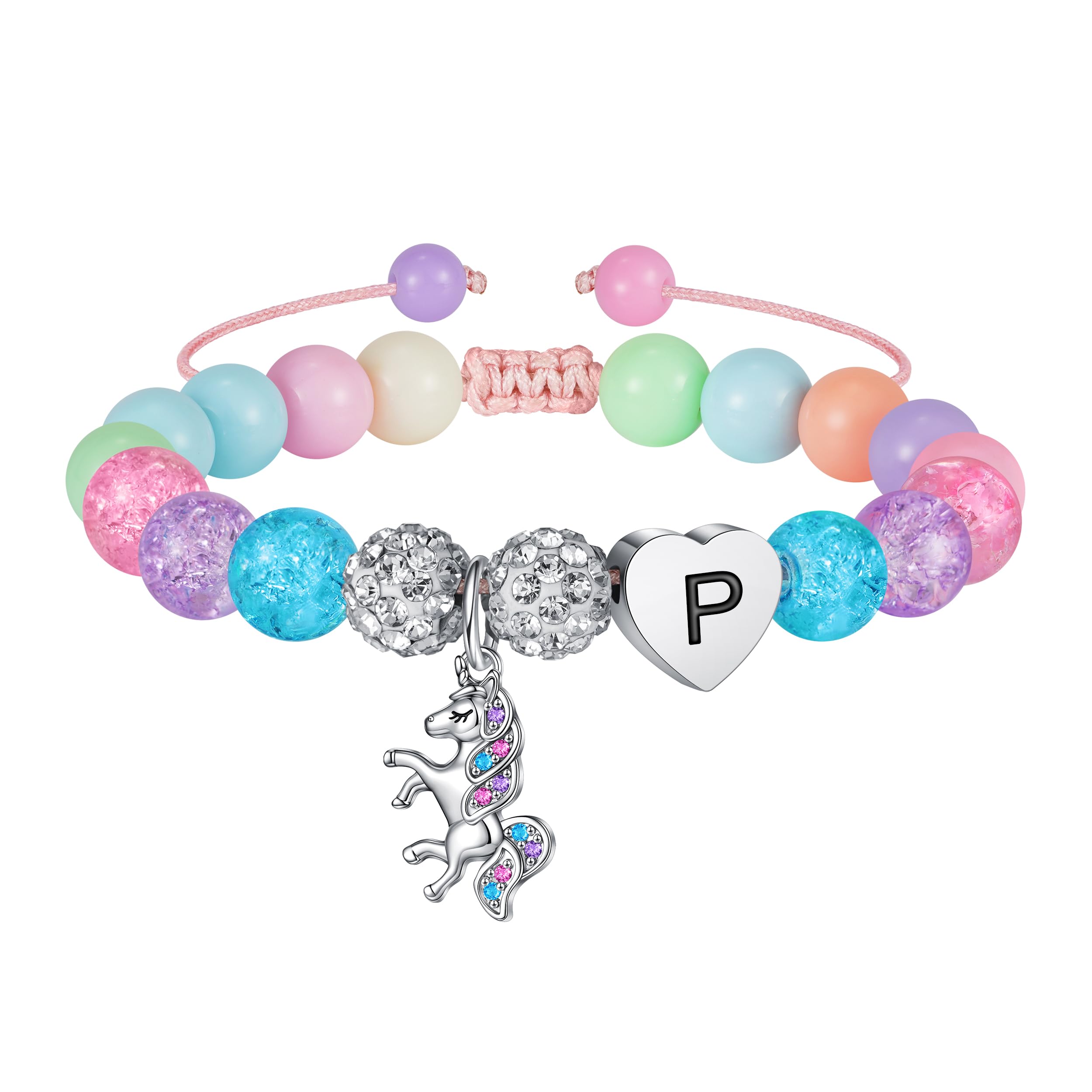 Hidepoo Graduation Gifts - Unicorn Bracelets for Girls, Adjustable Unicorn Bracelet Beaded Initial Bracelet Jewelry Birthday Graduation Gifts for Girls Kids Teen Girl