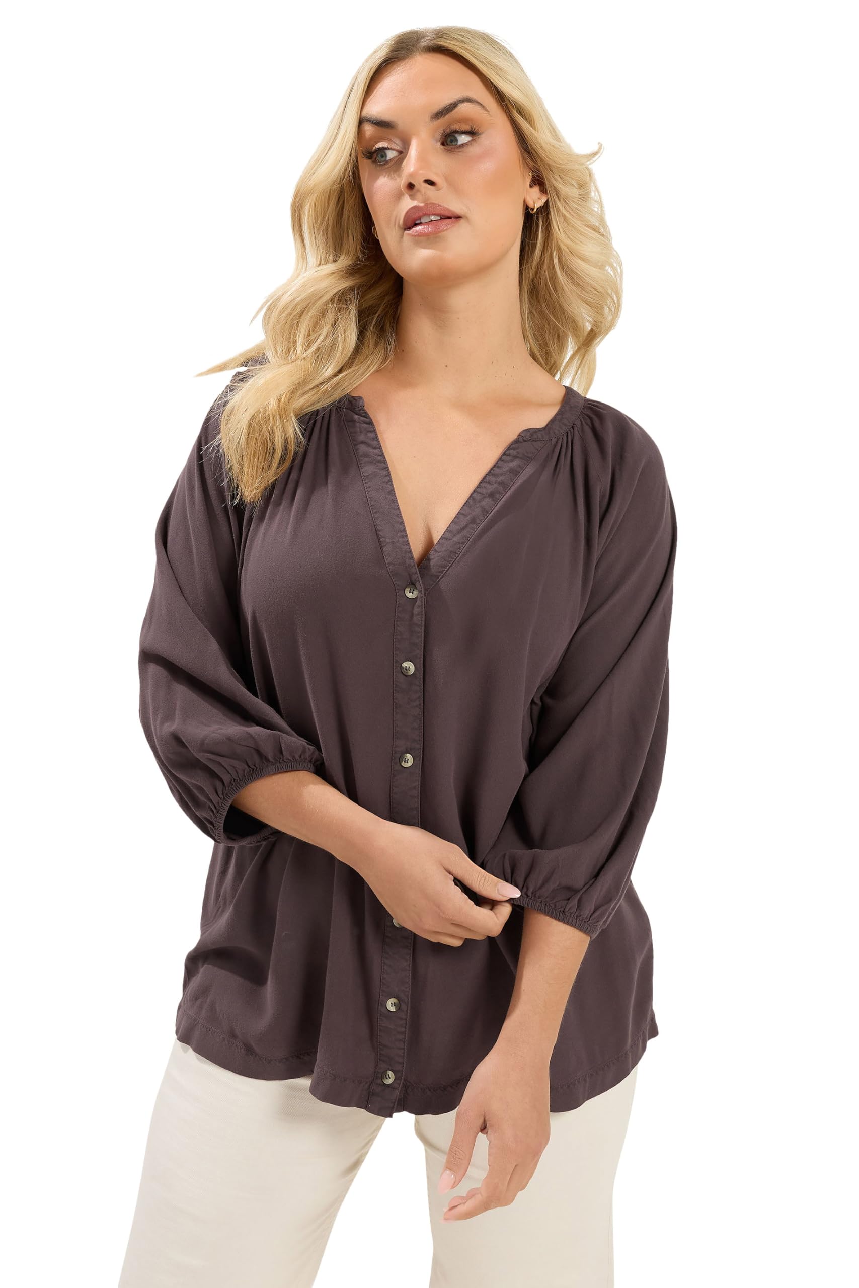 Yours Women's Chocolate Curve Brown Chambray Blouse - Plus Size Curve