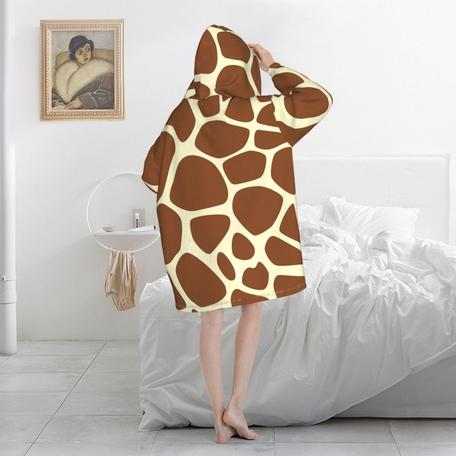 MUMICO Couverture à capuche surdimensionnée avec imprimé girafe - Super douce et chaude - Cadeau pour femmes, hommes, adolescents - Multicolore, multicolore, 320g flannel