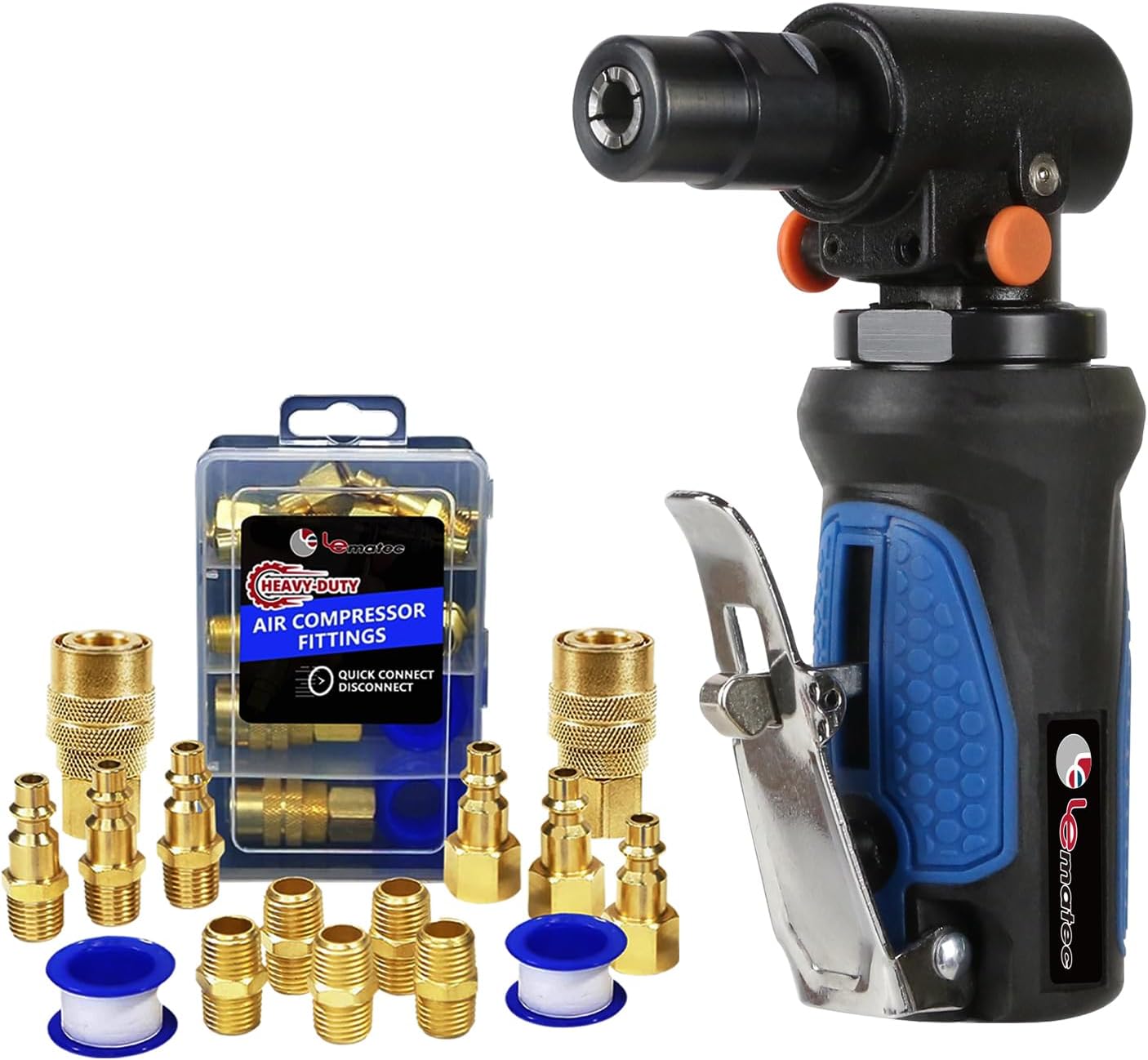 LE LEMATEC Comprehensive Air Tool Kit: Le Lematec Air Die Grinder with 15pc Air Compressor Fitting Set (LE-G1343L + LE-CU15K)