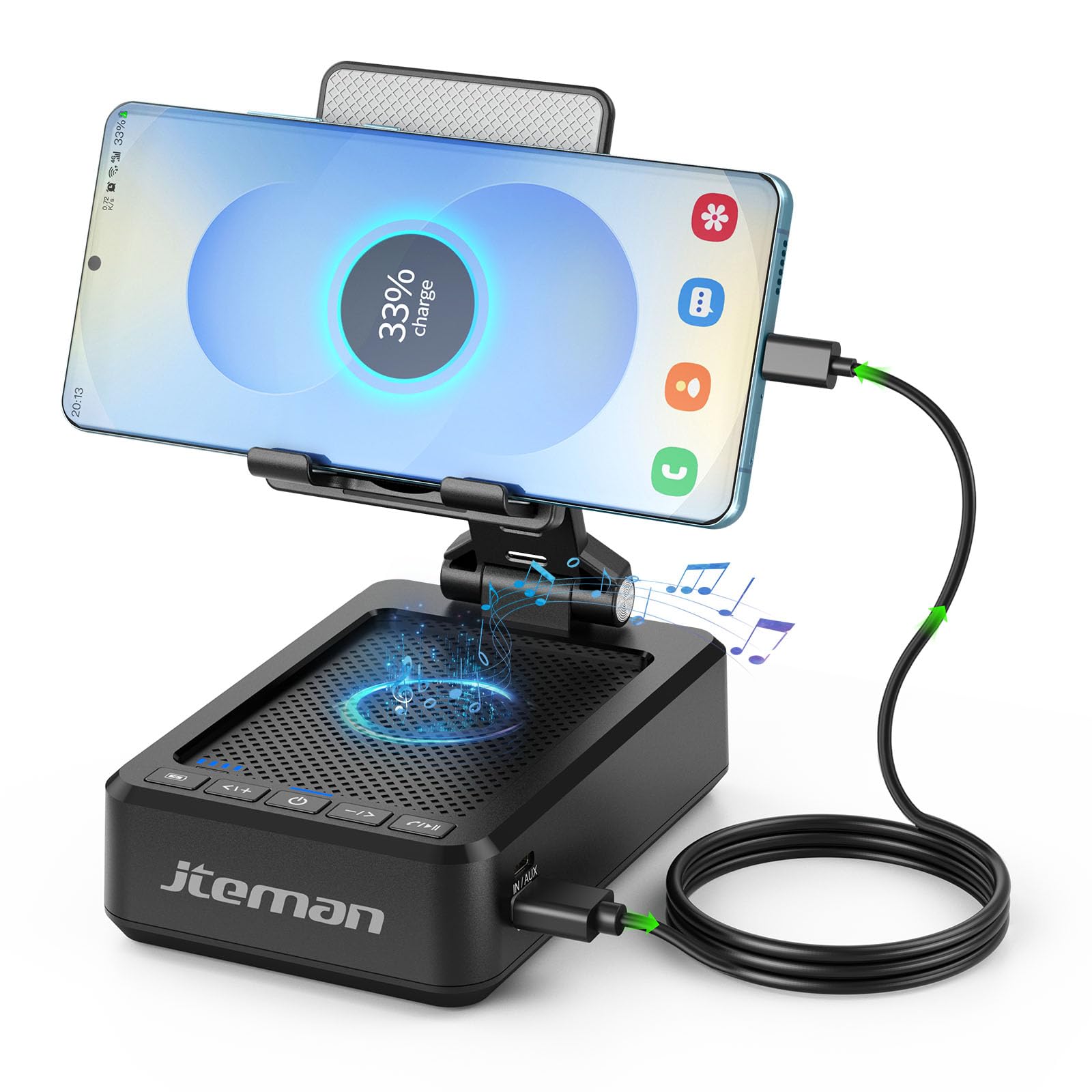 JTEMAN Cell Phone Stand with Bluetooth Speaker,HD Sound Adjustable Phone Holder,Birthday Gifts for Men Women, Cool Tech Kitchen Gadgets for Most