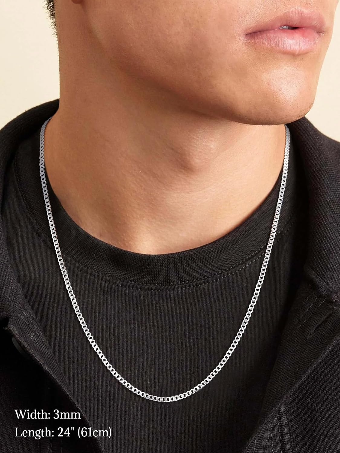 SILVERCUTE 925 Sterling Silver Cuban Link Chain for Men,3mm/5mm Silver Chain Necklace for Men Women,18/20/22/24/26/28Inch