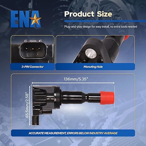 Miniatura 6 de ENA Juego de 4 bobinas de encendido 1.5L L4 compatibles con Honda compatible con Honda 2010 2011 2012 2013 2014 2015 2016 City, 2011-2016 CR-Z CRZ,
