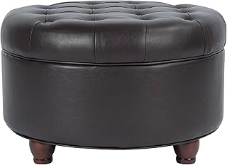 Homepop Home Decor | Button Tufted Faux Leather Round Storage Ottoman | ...